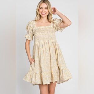 Ces Femme Cottagecore Babydoll Dress Puff Sleeve Milk Maiden Boho Floral smocked